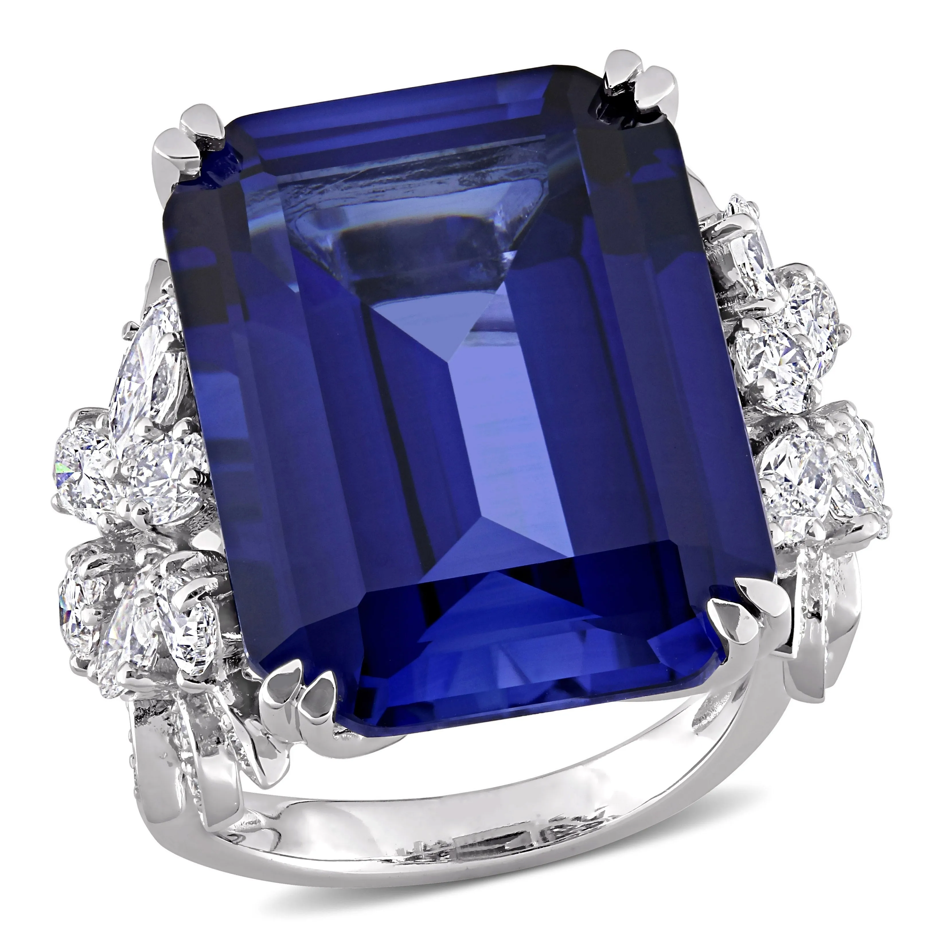 Miadora 27ct TGW Created Blue Sapphire and 1 3/4ct TDW Diamond Halo Engagement Ring in 14k White Gold sold by Zulily
