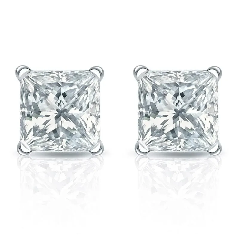 Auriya Plat Gold Lab Grown 2.50 carat TDW Princess Diamond Stud Earrings 4-Prong Martini Screw-back sold by Zulily product image thumbnail 2