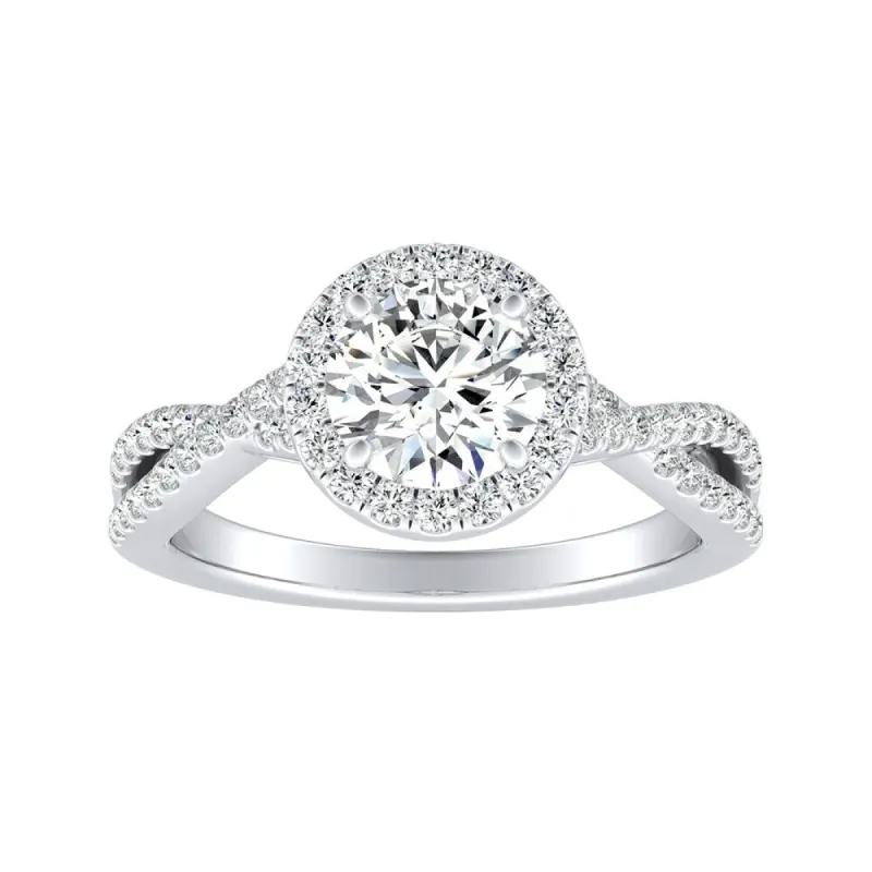 Auriya Round 1ct Moissanite and 1/3ctw Halo Diamond Engagement Ring 14K Gold sold by Zulily