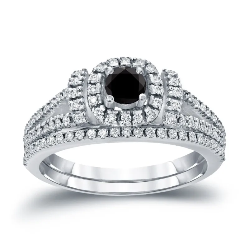 Auriya Modern 3/4ctw Round Halo Black Diamond Engagement Ring Set 14kt Gold sold by Zulily
