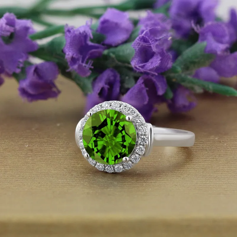 Auriya 3 5/8ct Round Peridot and Halo Diamond Engagement Ring 1/4ctw 14k Gold sold by Zulily