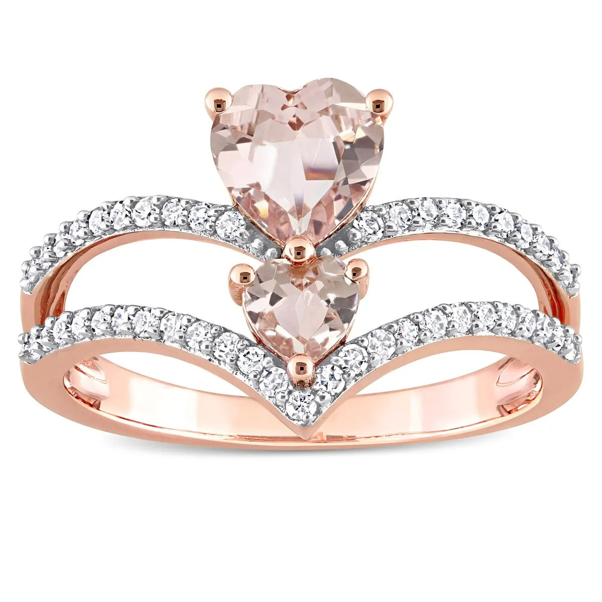 Miadora Heart Shape Morganite and 1/4ct TDW Diamond Open Engagement Ring in 10k Rose Gold sold by Zulily