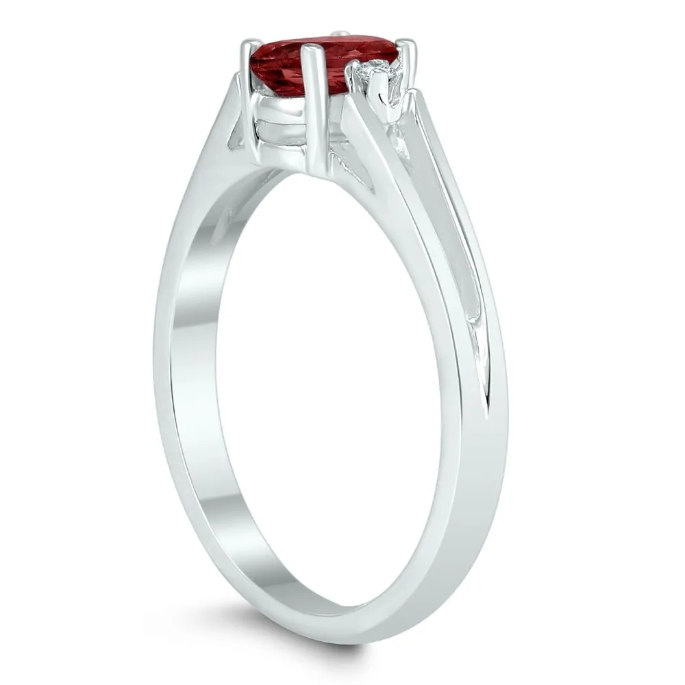 6X4MM Garnet and Diamond Open Three Stone Ring in 10K White Gold sold by Zulily product image thumbnail 2