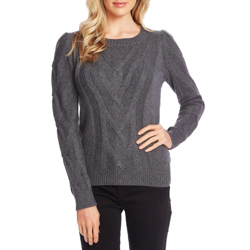 CeCe Women's Cable Knit Puff Sleeve Sweater Gray Size Small sold by Zulily