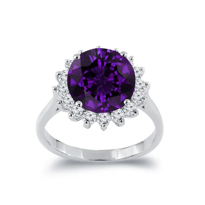 Auriya 3 3/8ct Round Purple Amethyst Sunburst Halo Diamond Ring 5/8ctw 18K Gold sold by Zulily