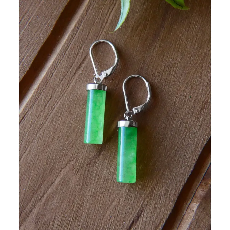 Vera & Co. Sterling Silver Pillar Green Jade Dangle Earring sold by Zulily
