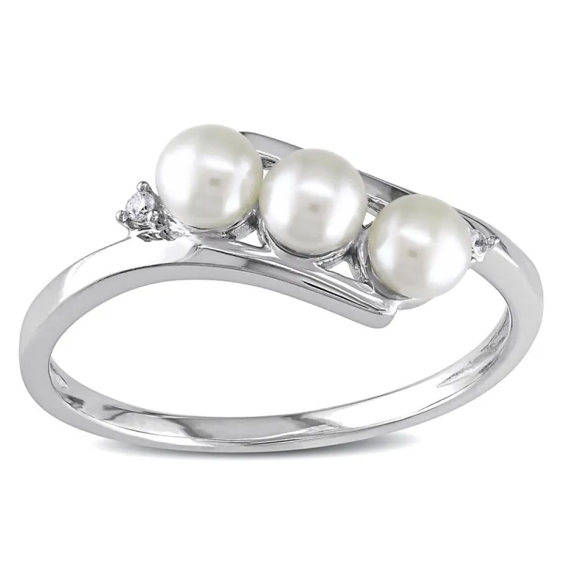 Miadora 10k White Gold Cultured Freshwater Pearl and Diamond Accent Ring (3 mm) sold by Zulily