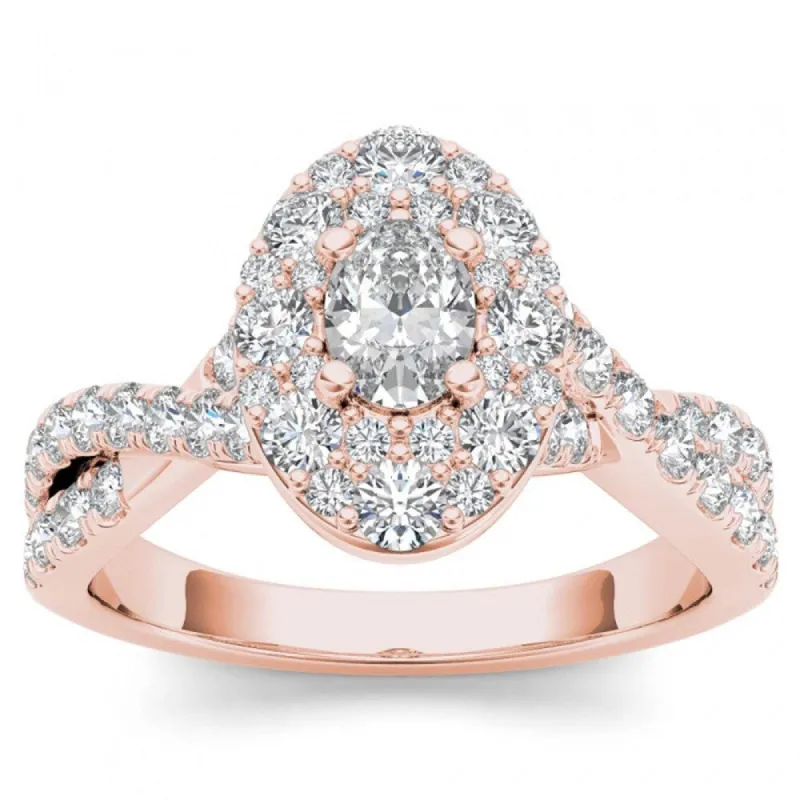 De Couer 14k Rose Gold 1 1/4ct TDW Oval Shape Diamond Halo Engagement Ring - Pink sold by Zulily
