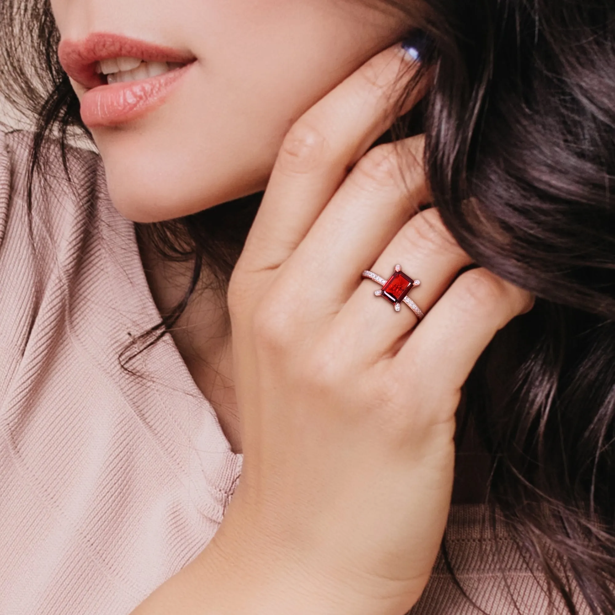 Miadora 2 1/8ct TGW Octagon-Cut Garnet and 1/10ct TW Diamond Ring in 10k Rose Gold sold by Zulily product image thumbnail 5