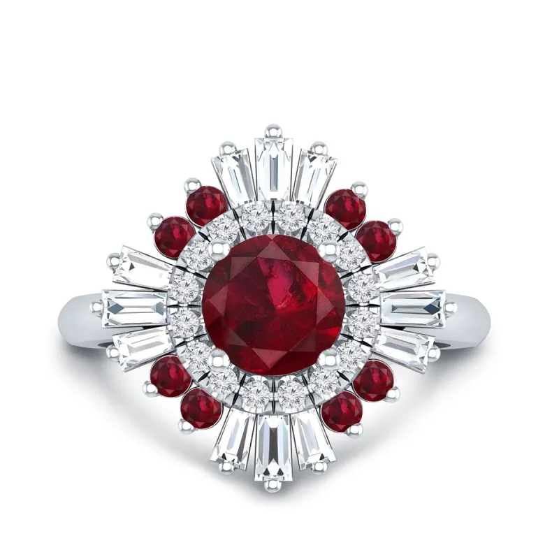 Auriya 1 1/6ct Red Ruby and Diamond Ballerina Engagement Ring 3/5ctw 14k Gold sold by Zulily