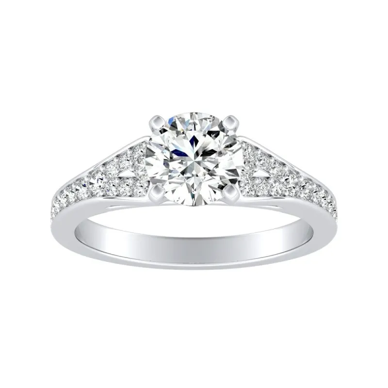 Auriya 14k Gold Round 3ct Moissanite and 1/4ct TDW Diamond Engagement Ring sold by Zulily