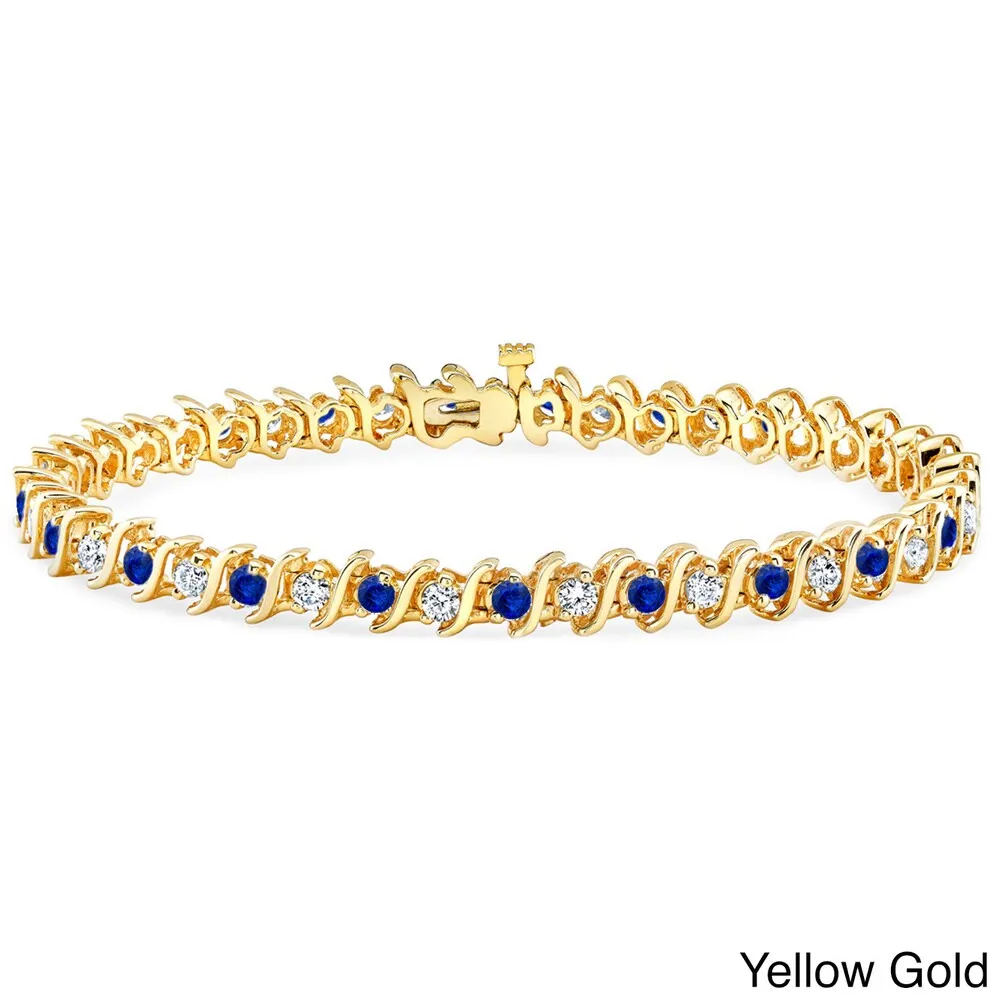 Auriya 5ct Blue Sapphire and 5ctw S-Link Diamond Tennis Bracelet 14k Gold sold by Zulily product image thumbnail 2
