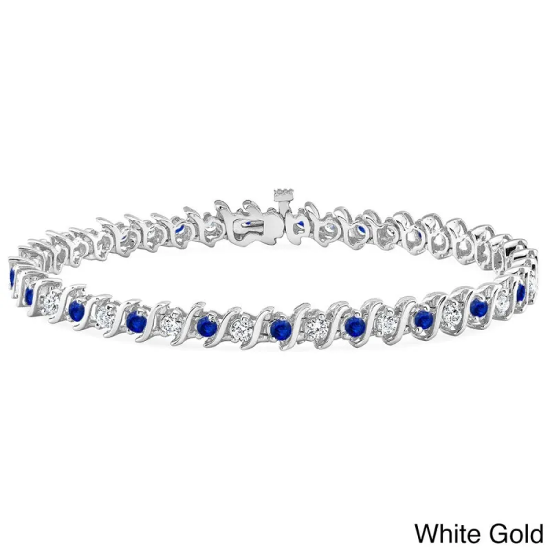 Auriya 5ct Blue Sapphire and 5ctw S-Link Diamond Tennis Bracelet 14k Gold sold by Zulily