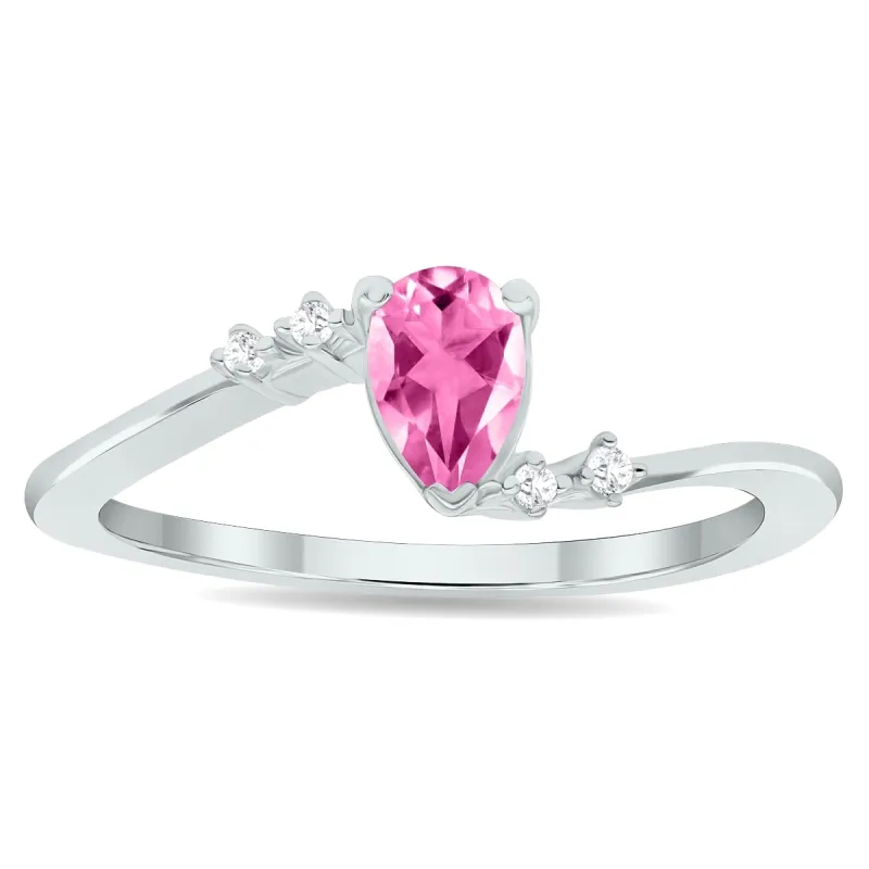 Women's Pink Topaz and Diamond Wave Ring in 10K White Gold sold by Zulily