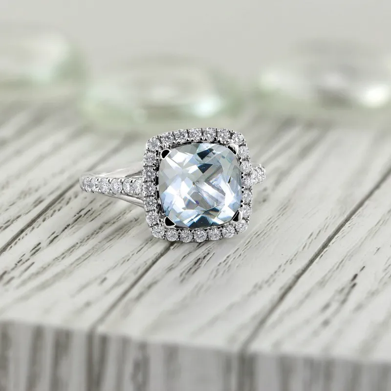 Auriya 1 5/8ct Cushion-cut Aquamarine and Halo Diamond Engagement Ring 1/2cttw 14k Gold sold by Zulily