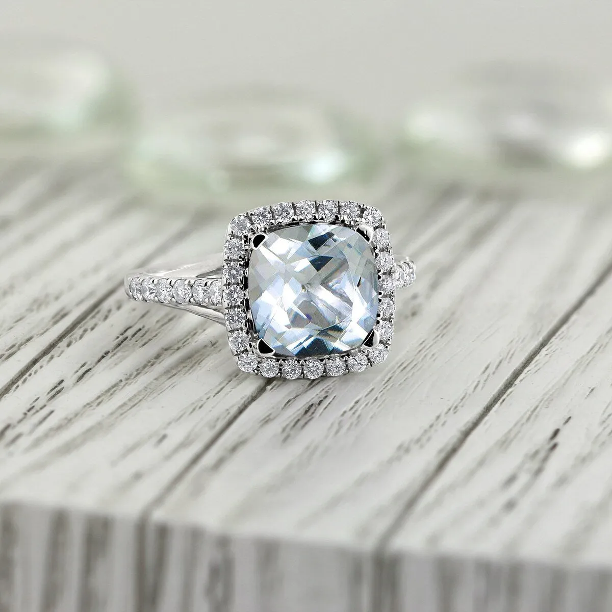 Auriya 1 5/8ct Cushion-cut Aquamarine and Halo Diamond Engagement Ring 1/2cttw 14k Gold sold by Zulily