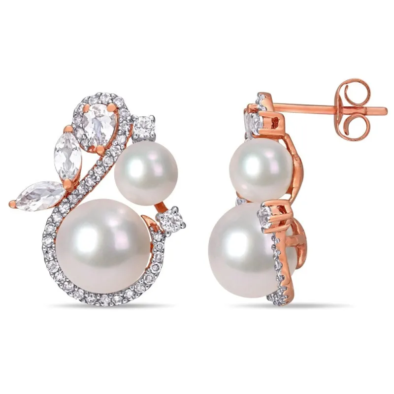 Miadora 10k Rose Gold Pink and White FW Pearl White Topaz 1/3ct TDW Diamond Crossover Earrings (5-9 MM) sold by Zulily