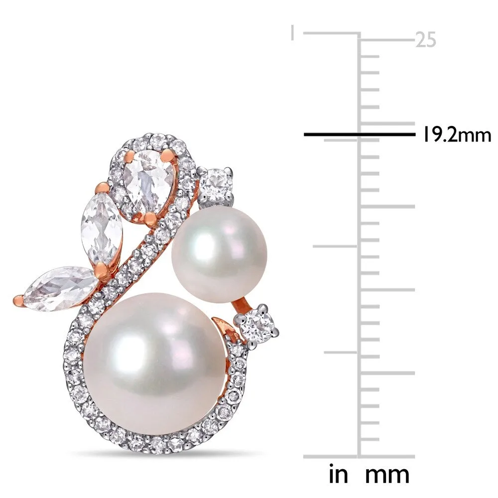 Miadora 10k Rose Gold Pink and White FW Pearl White Topaz 1/3ct TDW Diamond Crossover Earrings (5-9 MM) sold by Zulily product image thumbnail 2