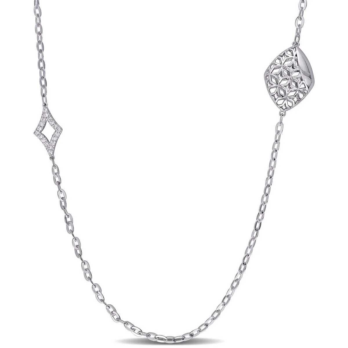 Miadora 18k White Gold 1/3ct TDW Diamond Marquise Station Link Necklace sold by Zulily product image thumbnail 2