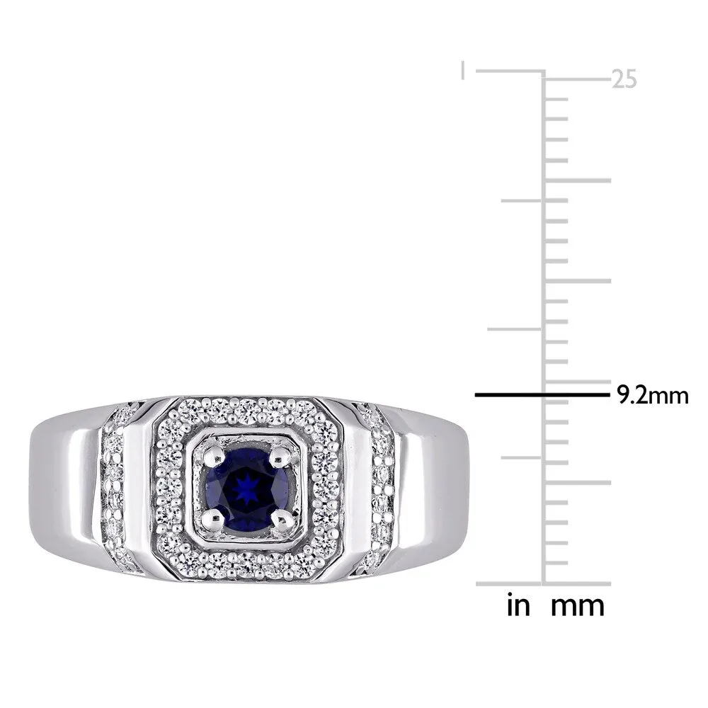 Miadora Sterling Silver Men's Created Blue and White Sapphire Halo Wedding Band Ring sold by Zulily product image thumbnail 5