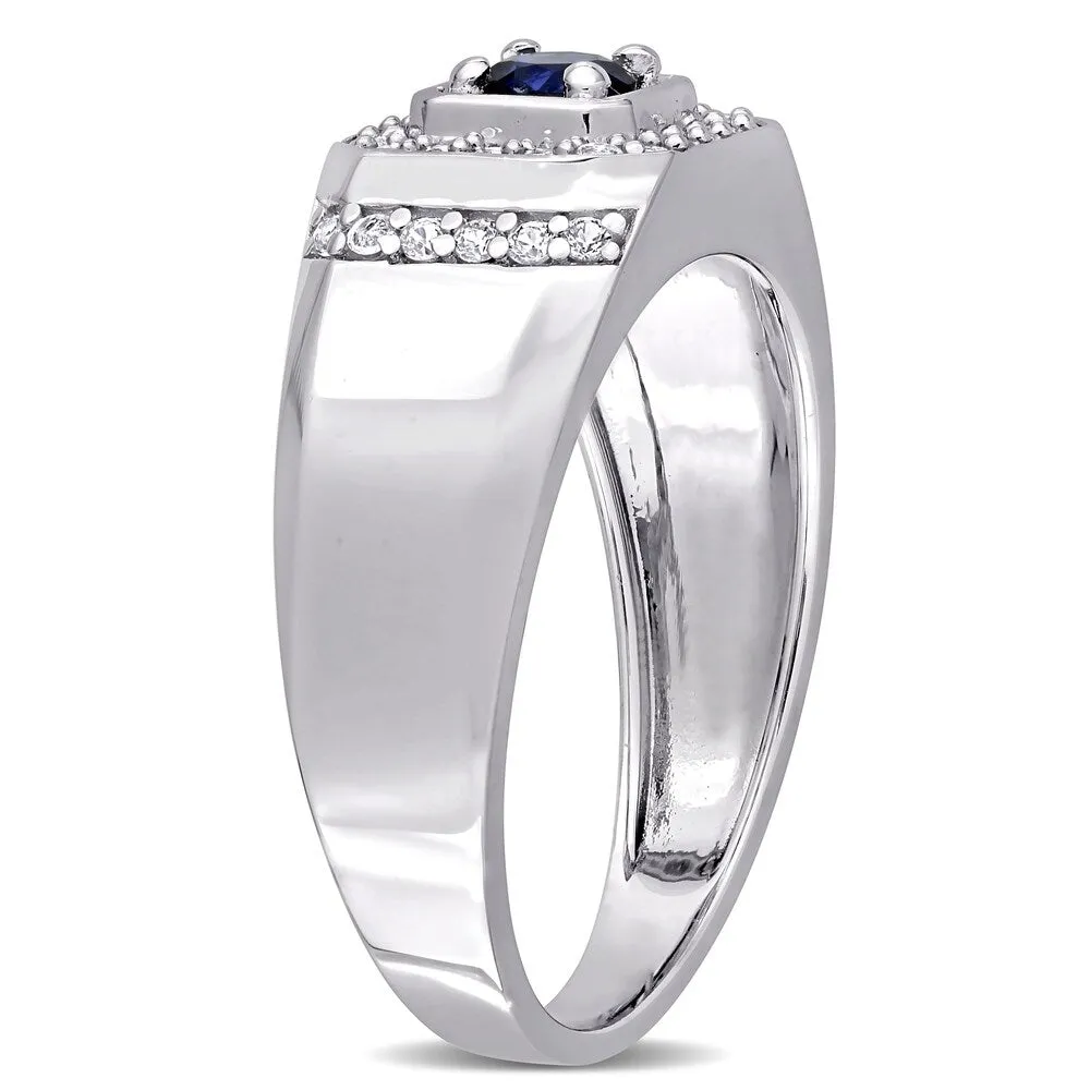 Miadora Sterling Silver Men's Created Blue and White Sapphire Halo Wedding Band Ring sold by Zulily product image thumbnail 3