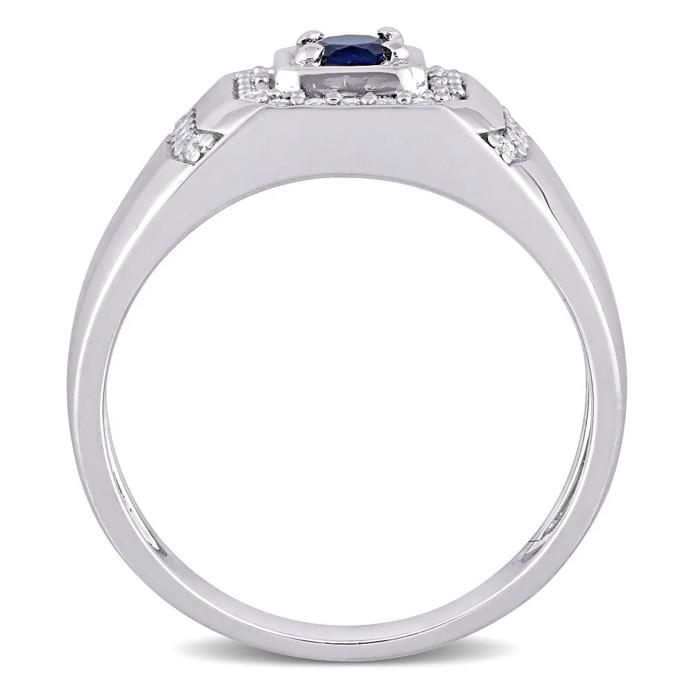 Miadora Sterling Silver Men's Created Blue and White Sapphire Halo Wedding Band Ring sold by Zulily product image thumbnail 4