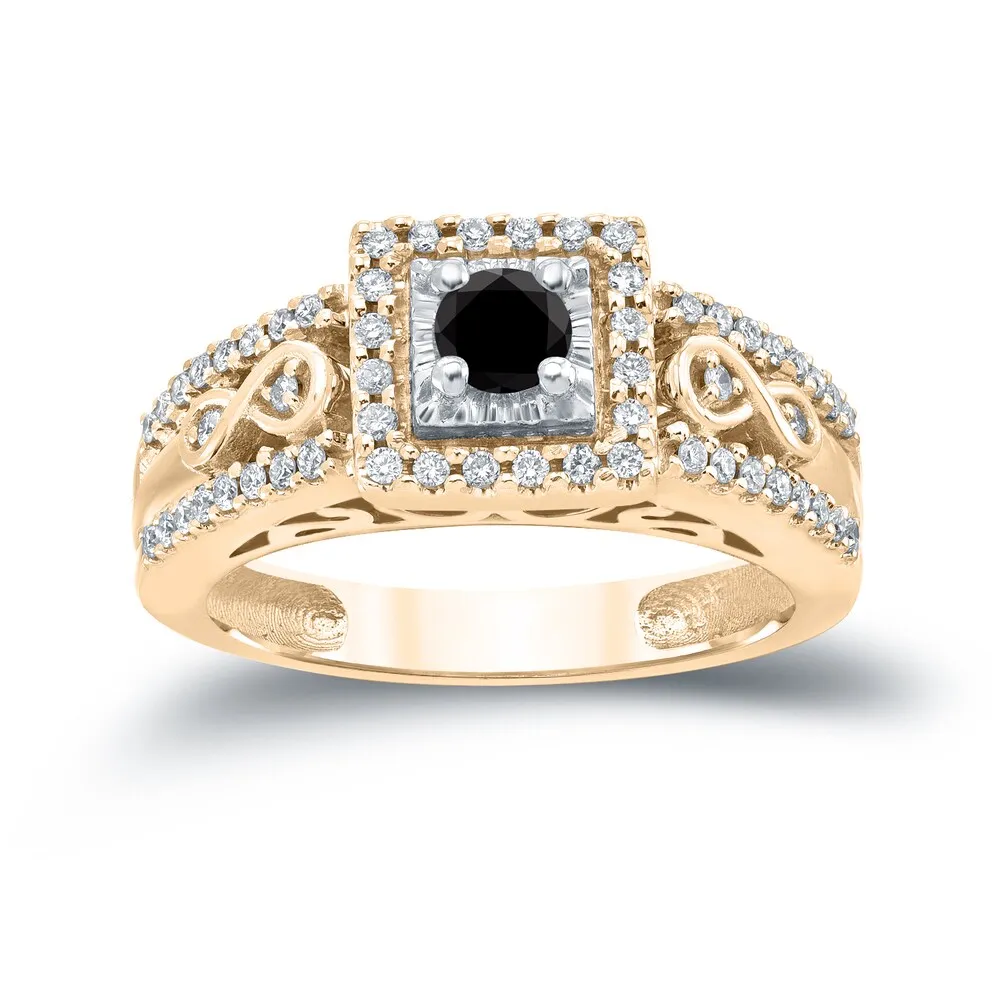 Auriya Unique 3/5ct TDW Round Black Diamond Halo Engagement Ring 14k Gold sold by Zulily product image thumbnail 2