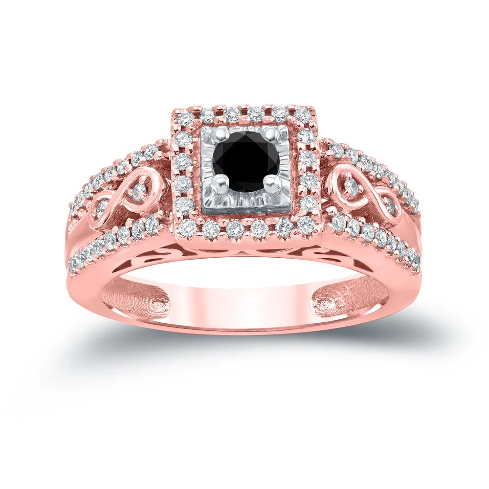 Auriya Unique 3/5ct TDW Round Black Diamond Halo Engagement Ring 14k Gold sold by Zulily product image thumbnail 3