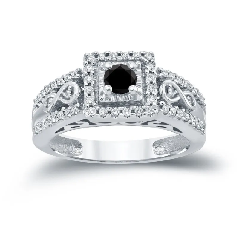 Auriya Unique 3/5ct TDW Round Black Diamond Halo Engagement Ring 14k Gold sold by Zulily