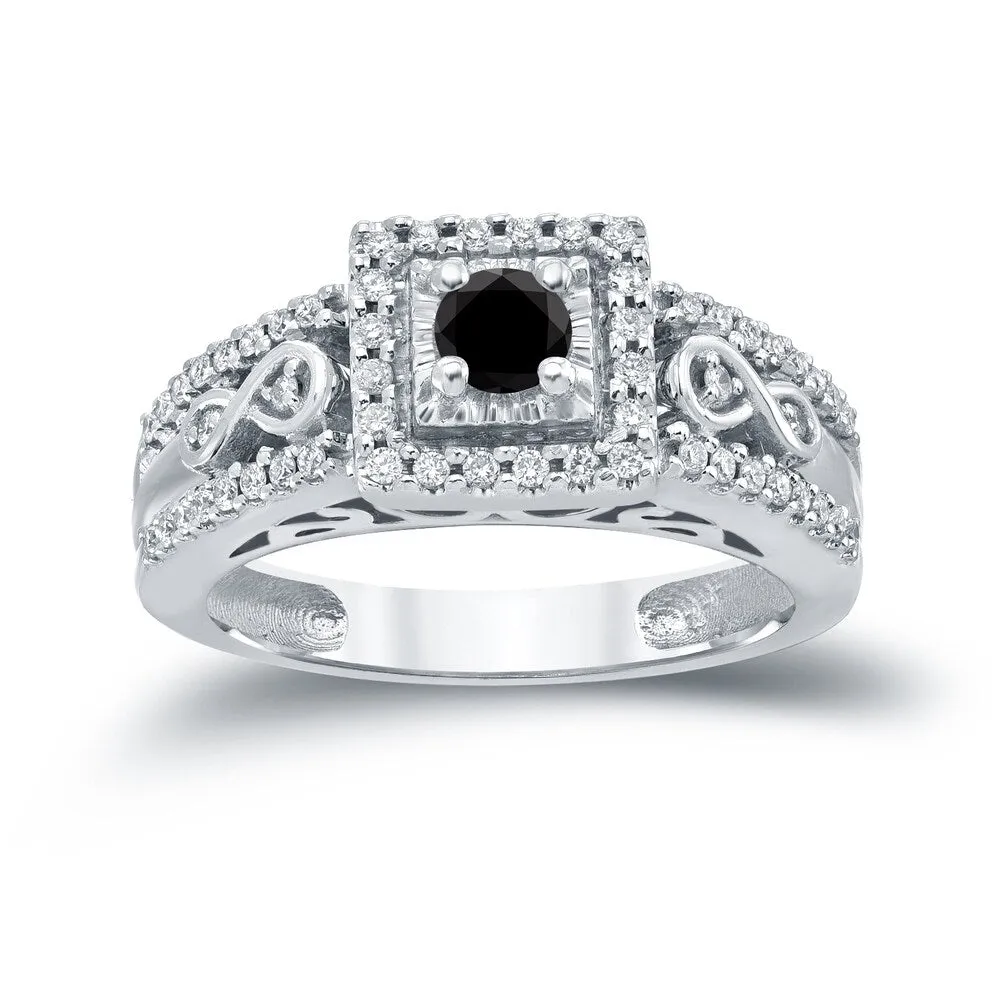 Auriya Unique 3/5ct TDW Round Black Diamond Halo Engagement Ring 14k Gold sold by Zulily