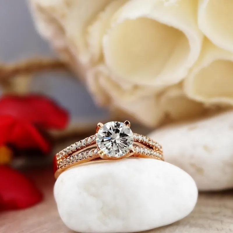 Auriya Round 3/4ct Moissanite and 1/5ctw Diamond Engagement Ring 14K Gold sold by Zulily
