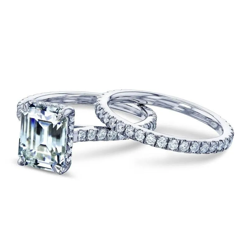 Annello by Kobelli 14k Gold Emerald Moissanite Drop Halo Bridal set (GH/VS, GH/I) sold by Zulily product image thumbnail 5