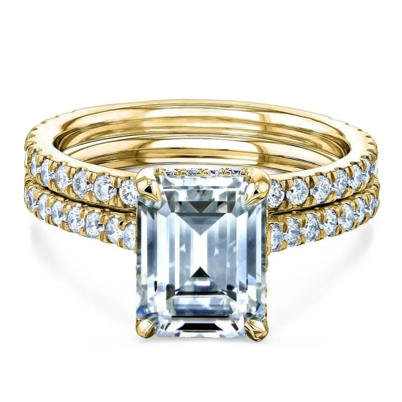 Annello by Kobelli 14k Gold Emerald Moissanite Drop Halo Bridal set (GH/VS, GH/I) sold by Zulily