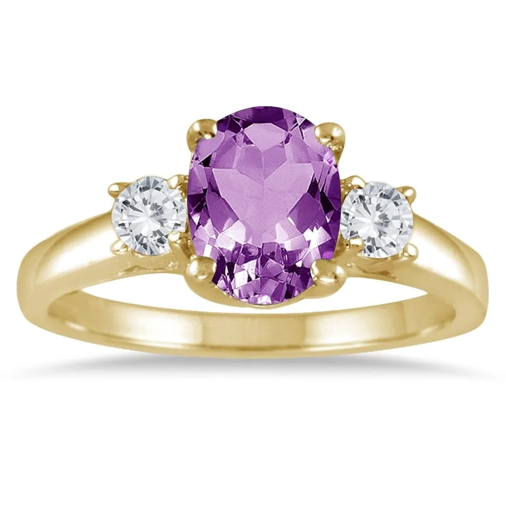 1 3/4 Carat Amethyst and Diamond Three Stone Ring 14K Yellow Gold sold by Zulily
