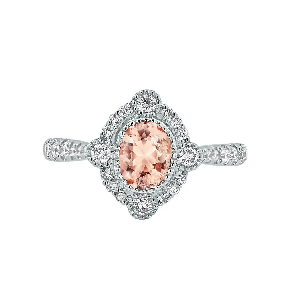 Auriya 5/8ct Oval-cut Morganite and Halo Diamond Engagement Ring 1/2ctw 18K Gold sold by Zulily product image thumbnail 2