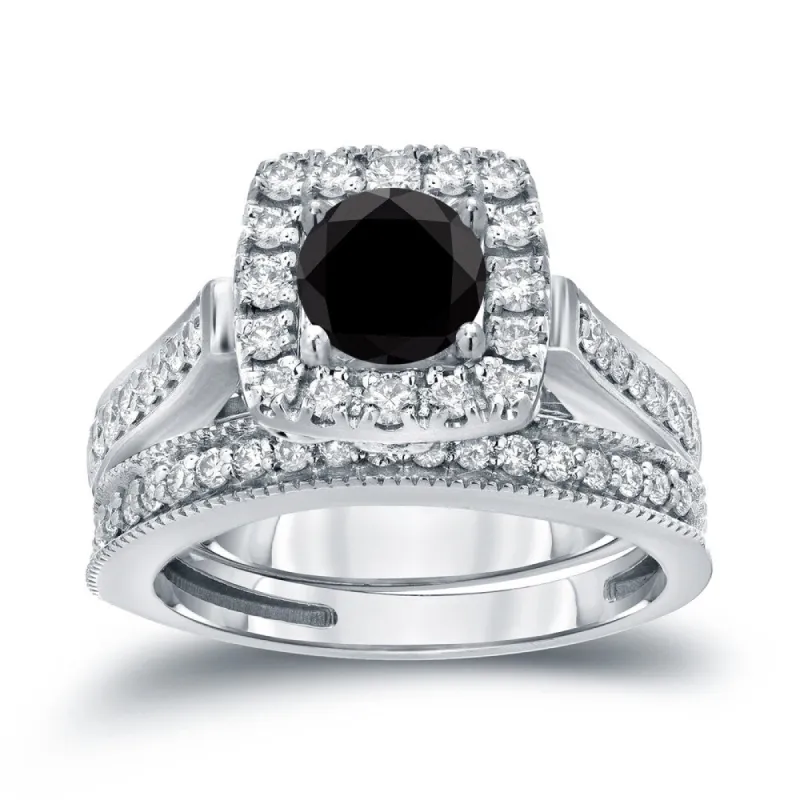 Auriya Vintage 1ctw Round Halo Black Diamond Engagement Ring Set 14k Gold sold by Zulily
