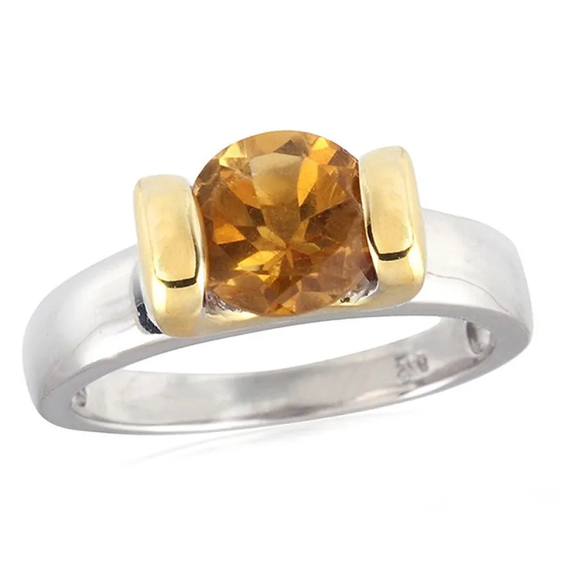 Two Tone Sterling Silver Citrine Solitaire Ring sold by Zulily