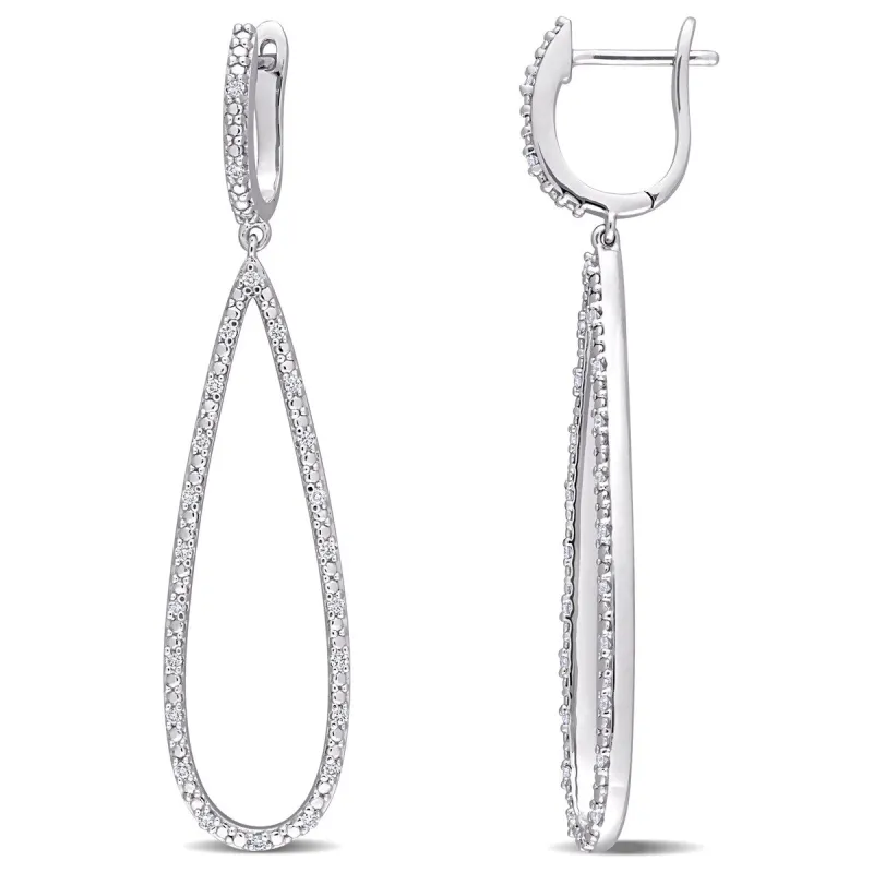 Miadora 10k White Gold 1/4ct TDW Diamond Teardrop Open Hoop Dangle Earrings sold by Zulily