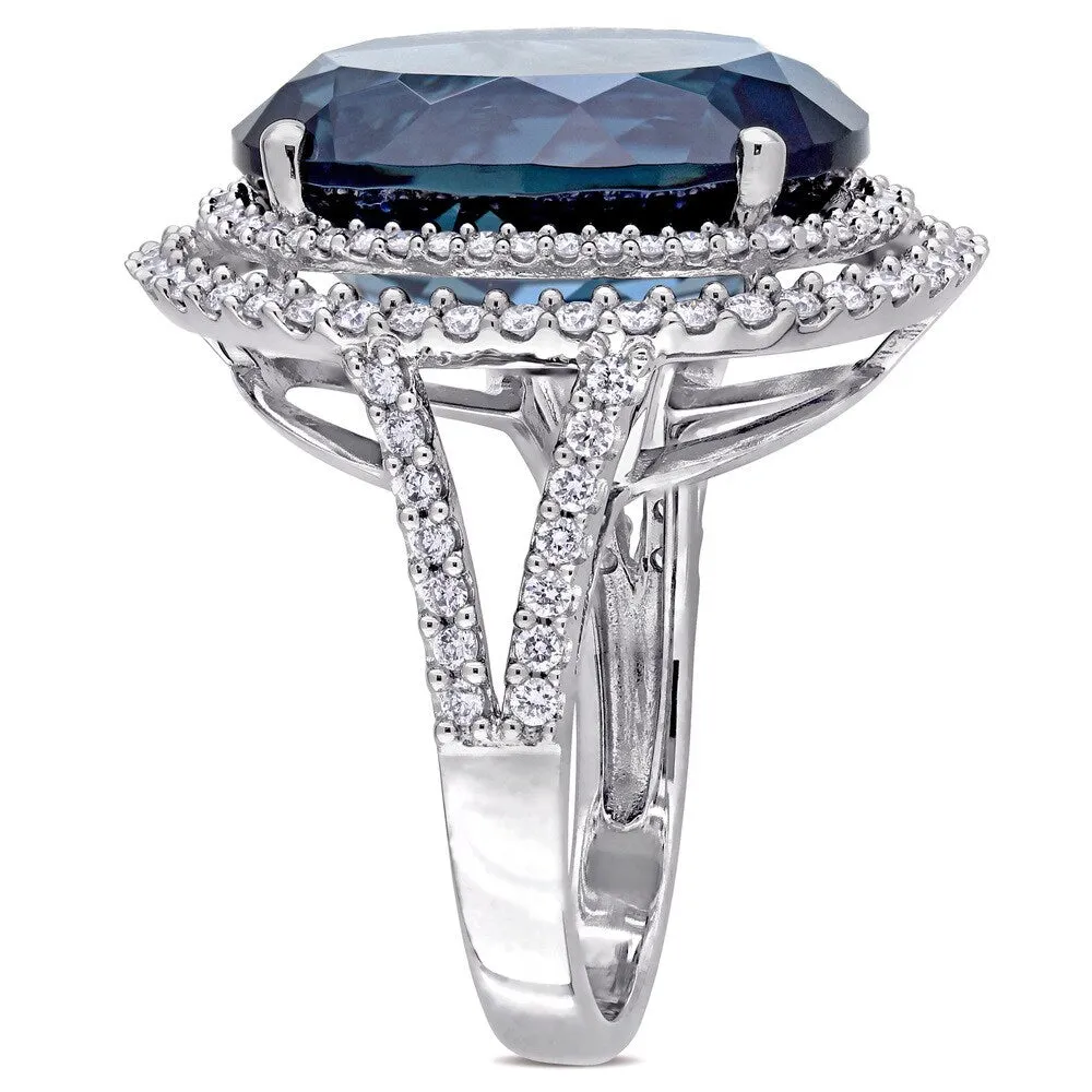 Miadora Signature Collection London Blue Topaz and 7/8ct TDW Diamond Double Halo Ring in 14k White G sold by Zulily product image thumbnail 2