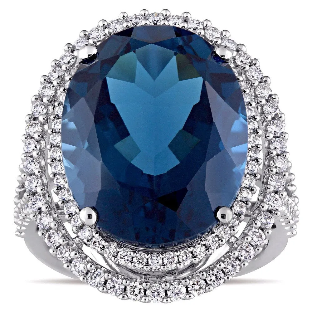 Miadora Signature Collection London Blue Topaz and 7/8ct TDW Diamond Double Halo Ring in 14k White G sold by Zulily