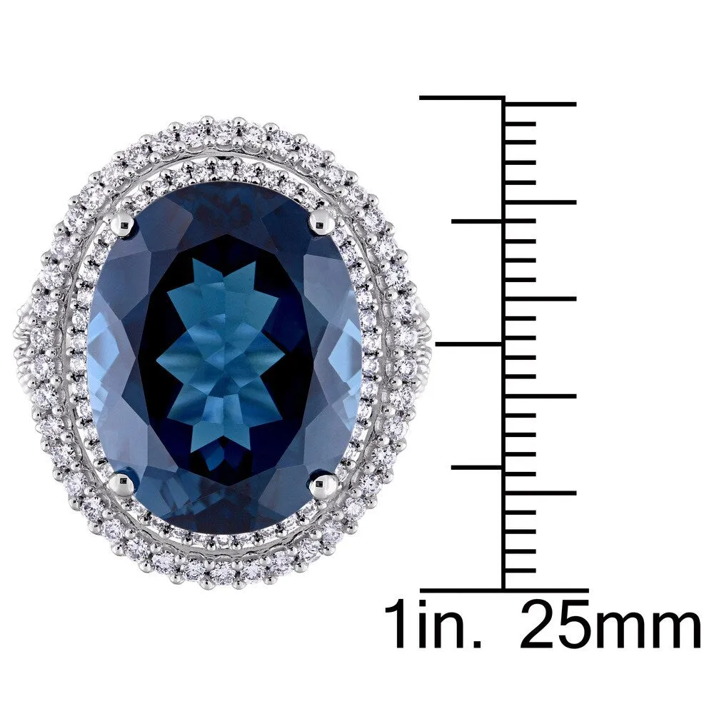 Miadora Signature Collection London Blue Topaz and 7/8ct TDW Diamond Double Halo Ring in 14k White G sold by Zulily product image thumbnail 3