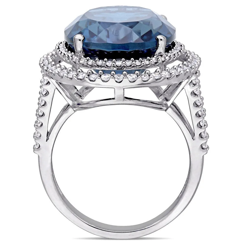Miadora Signature Collection London Blue Topaz and 7/8ct TDW Diamond Double Halo Ring in 14k White G sold by Zulily product image thumbnail 5