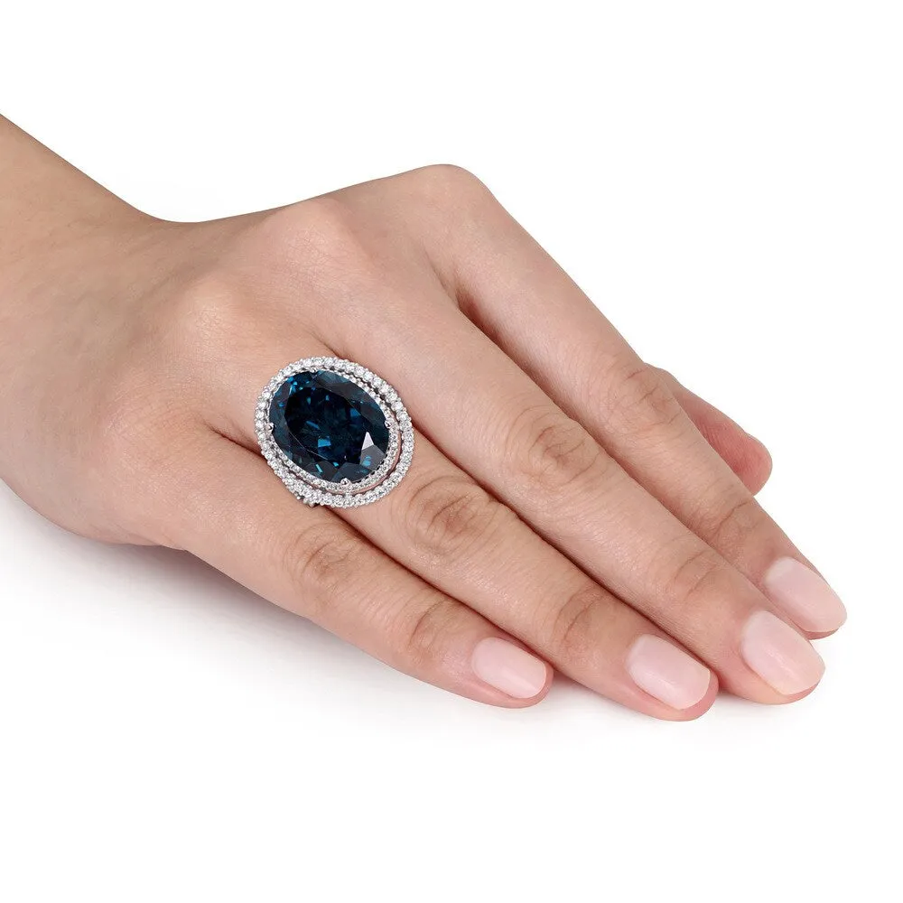 Miadora Signature Collection London Blue Topaz and 7/8ct TDW Diamond Double Halo Ring in 14k White G sold by Zulily product image thumbnail 4