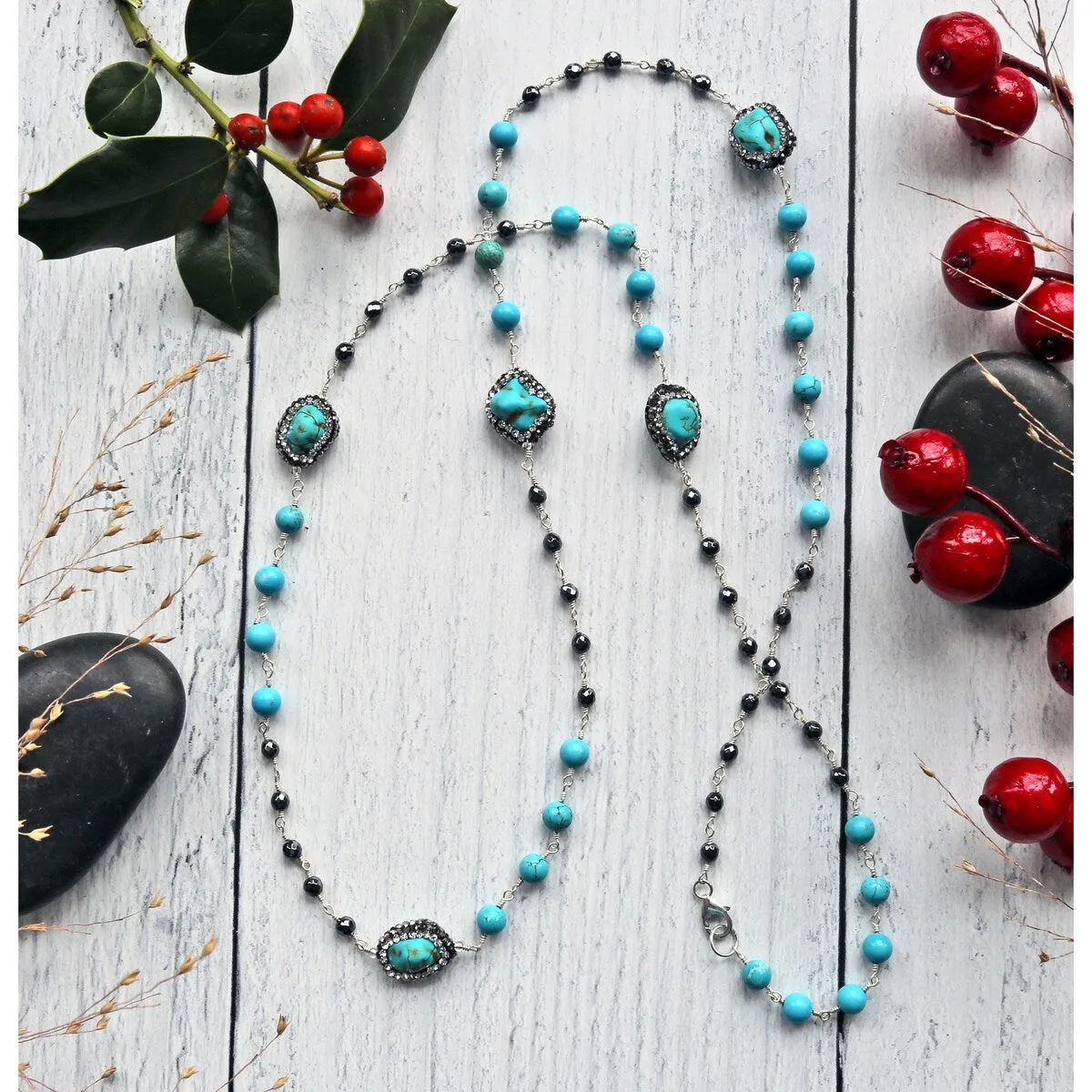 Druzy Turquoise & Hematite Station Necklace sold by Zulily