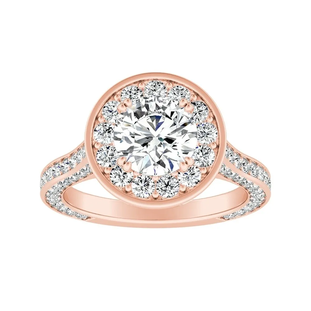 Auriya 14k Gold Round 2 1/2ct Moissanite and 1 1/4ctw Diamond Halo Engagement Ring sold by Zulily product image thumbnail 3