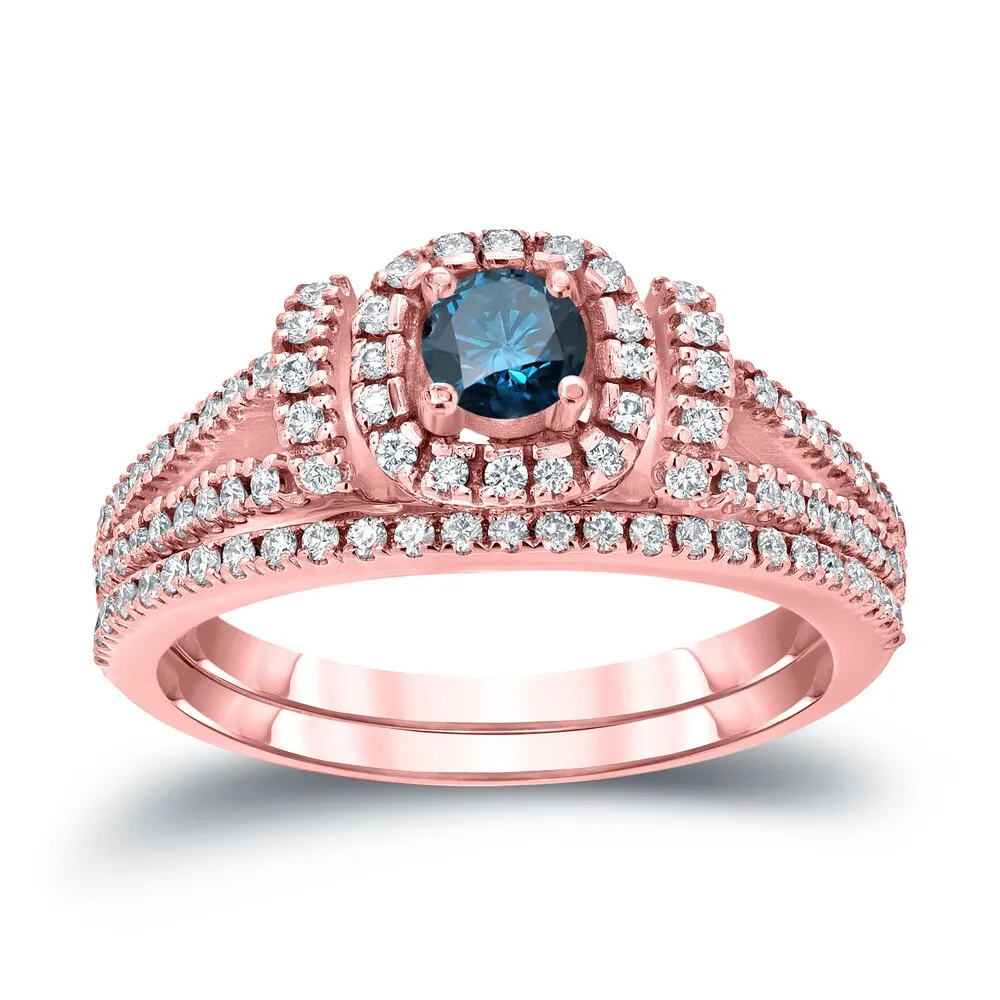Auriya Modern 3/4ctw Round Halo Blue Diamond Engagement Ring Set 14kt Gold sold by Zulily product image thumbnail 3