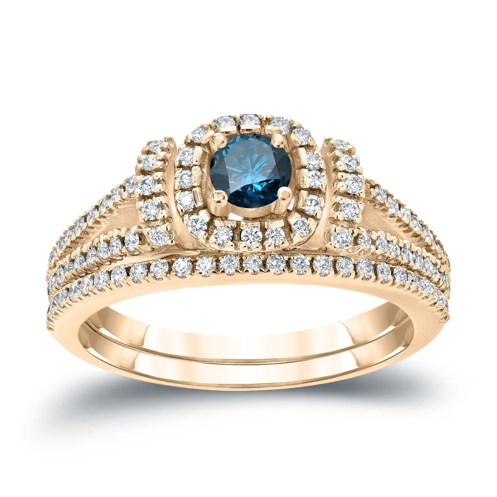 Auriya Modern 3/4ctw Round Halo Blue Diamond Engagement Ring Set 14kt Gold sold by Zulily product image thumbnail 2