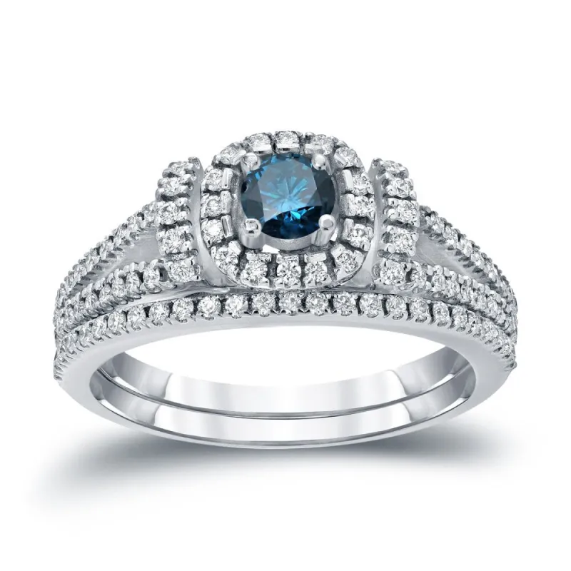 Auriya Modern 3/4ctw Round Halo Blue Diamond Engagement Ring Set 14kt Gold sold by Zulily