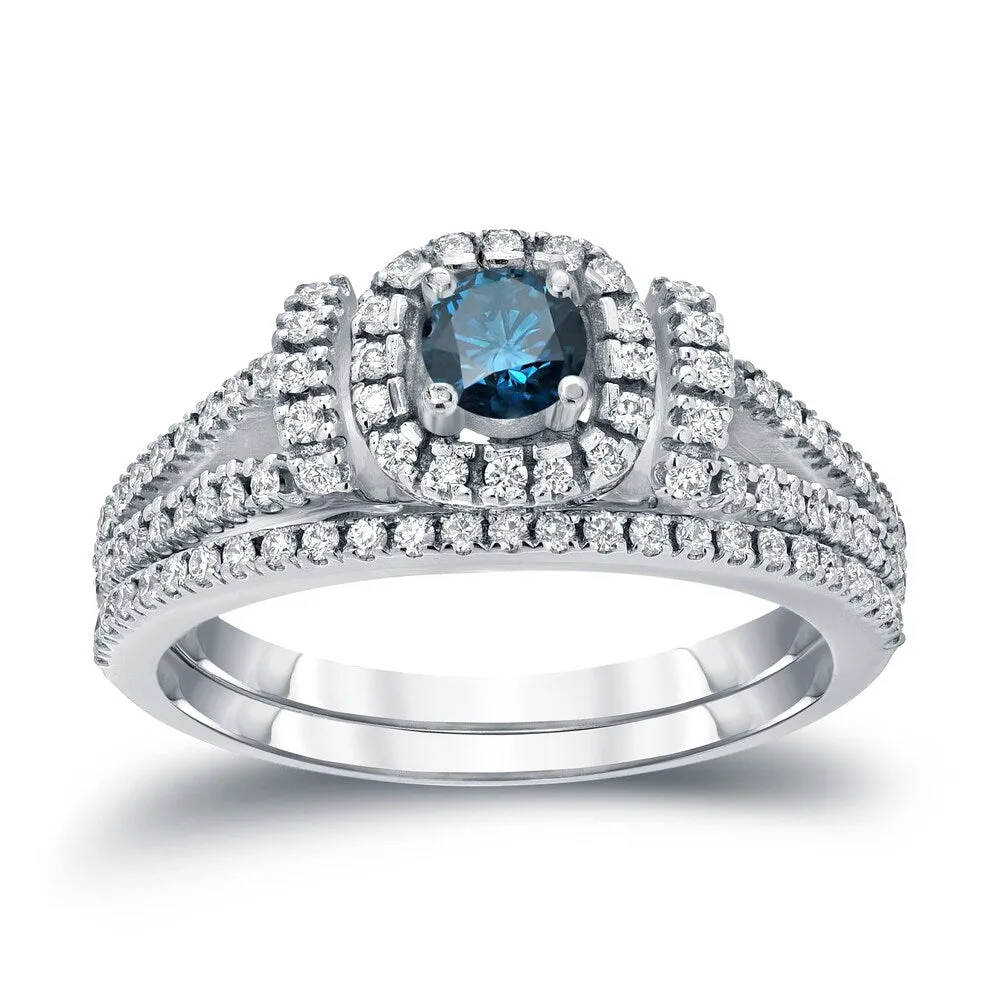 Auriya Modern 3/4ctw Round Halo Blue Diamond Engagement Ring Set 14kt Gold sold by Zulily