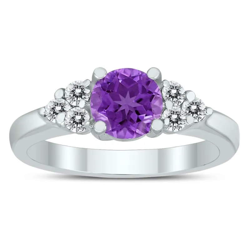 6MM Amethyst and Diamond Cynthia Ring in 10K White Gold sold by Zulily